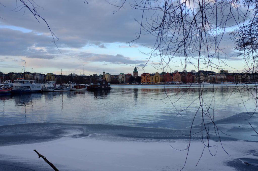 stockholm sweden in winter with frozen canals