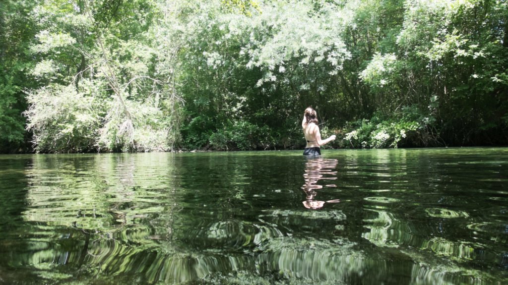 Allison Green enjoying the cold water of the Sorgue River