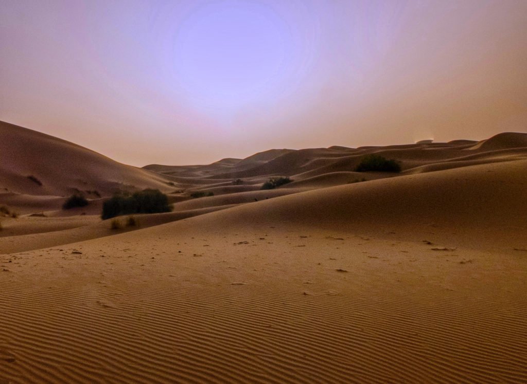 Hazy sunrise in the Sahara desert 