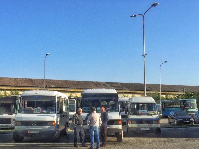 The closest thing to a bus station I encountered when traveling Albania