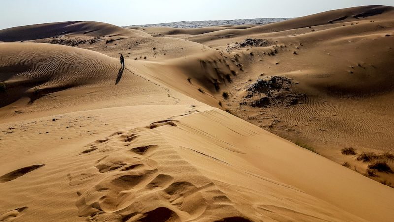 Dan walking on a dune in Oman as seen from afar