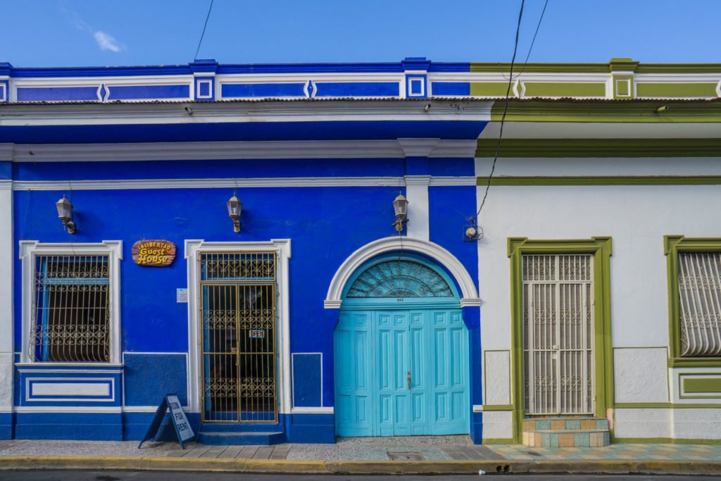 green and blue houses of granada in the colonial area