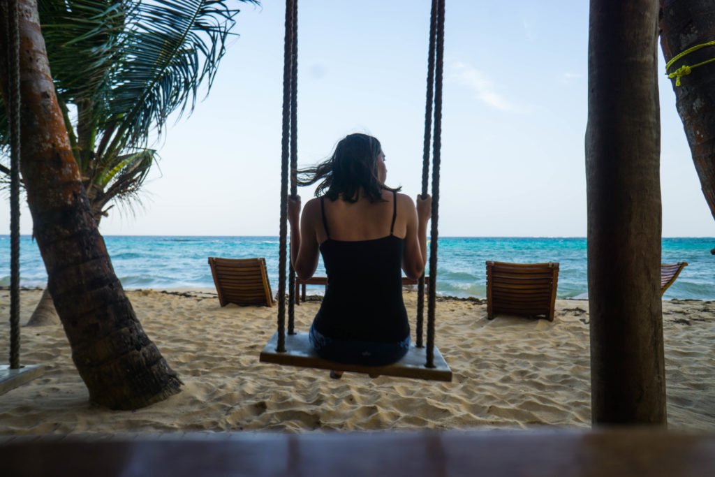 View on the swing at the beach bar in Yemaya