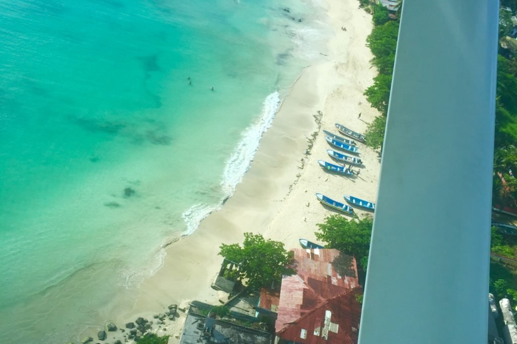 Flying over big corn island with aerial views