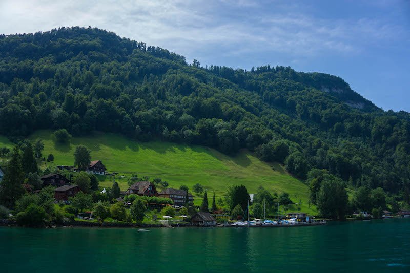 View on the banks of Lake Lucerne in Switzerland with beautiful landscape.
