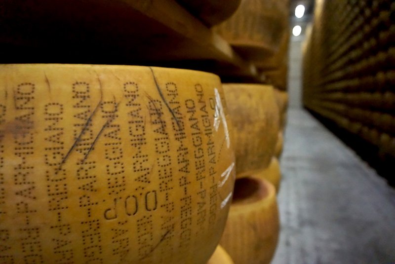 close up on a wheel of cheese