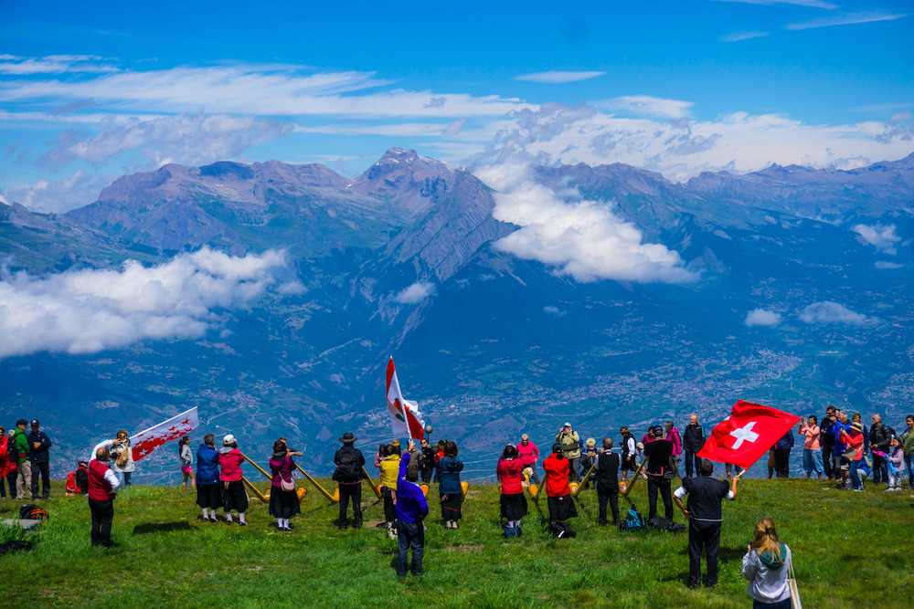 Nendaz's famous alphorn festival preparations