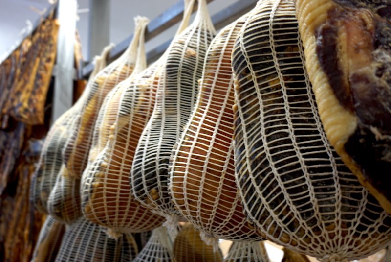 One of my favorite foods in Bologna - prosciutto - hanging up to cure