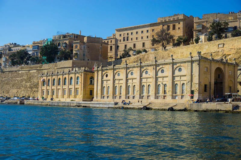 the Valletta harbor in Malta approaching from a boat