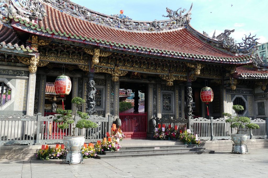 a temple in the middle of taipei with traditional style