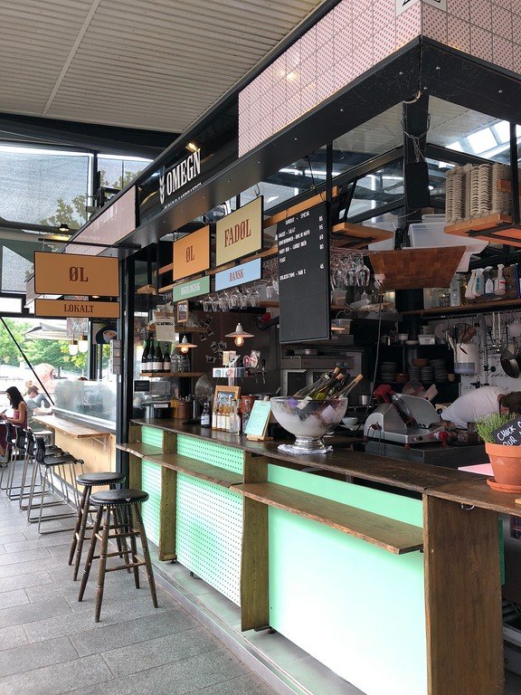 A view of one of the popular bars in the food market of Copenhagen, at a bar called Omegn.