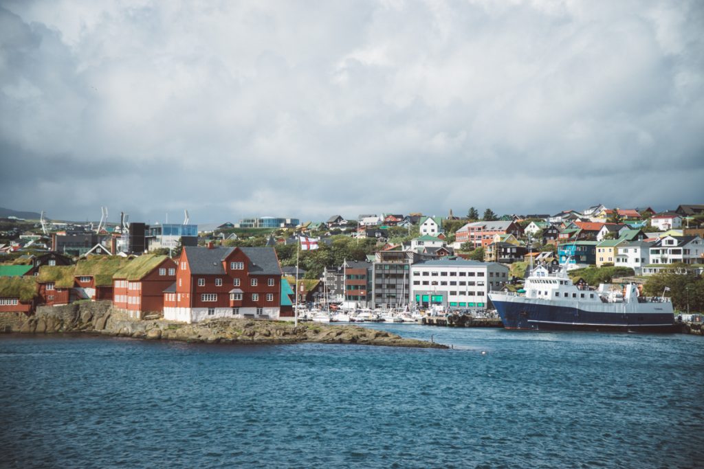 the views of torshavn parliament and town as you are leaving on the boat