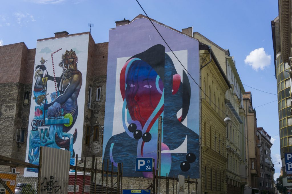 Street art in the Jewish district with colorful details