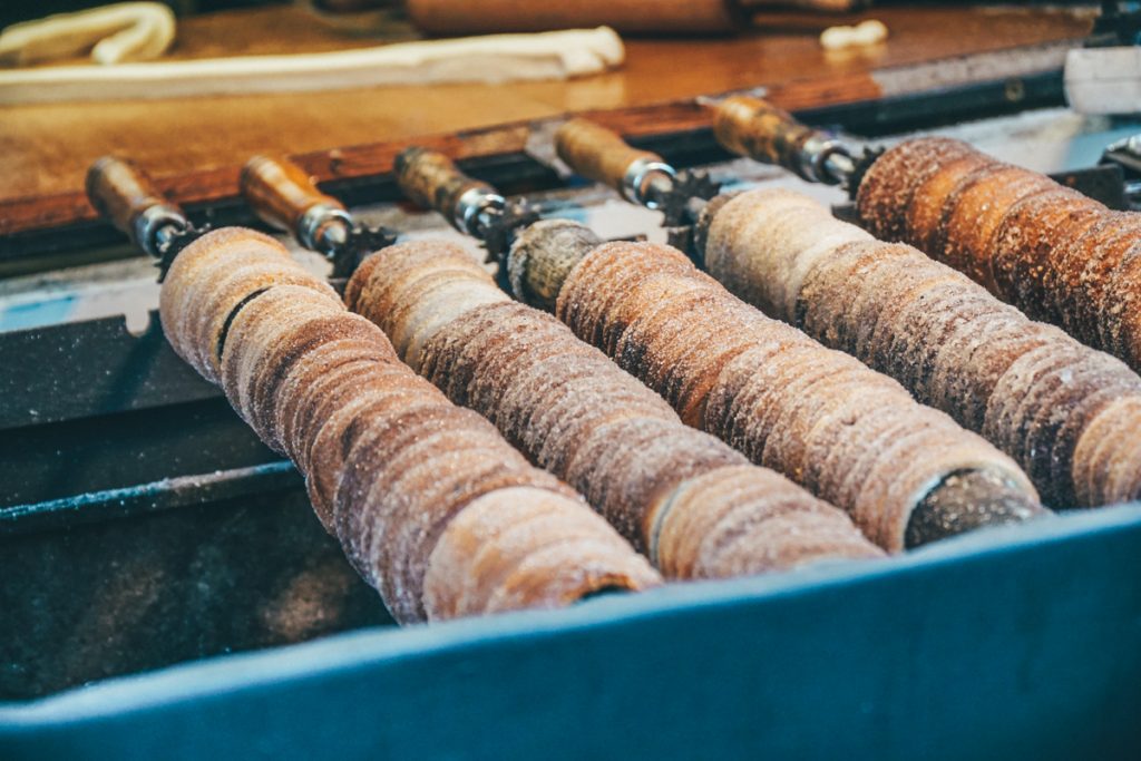 Trdelnik in a Christmas market which are like chimney cakes in Hungary