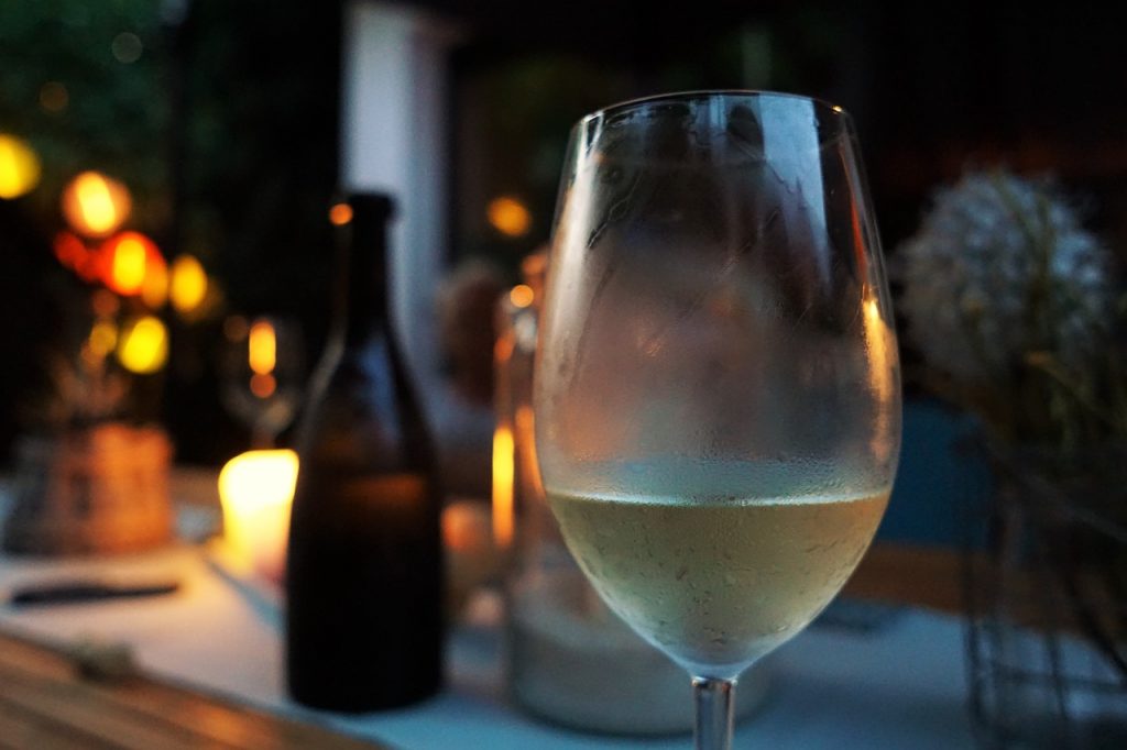 A glass of chilled white wine served at a local bar in Prague, which actually has a thriving wine scene and used to be home to many vineyards!