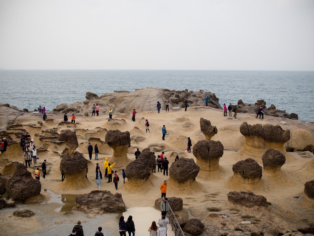 yehliu geopark rock formations on a misty day