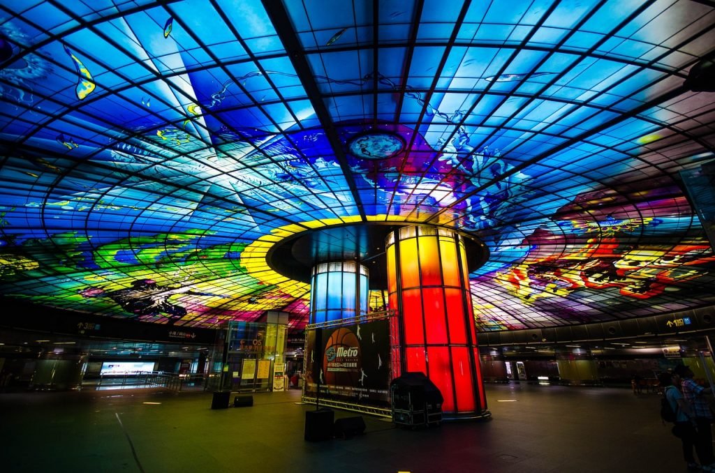 the rainbow colorful subway stop in kaohsiung