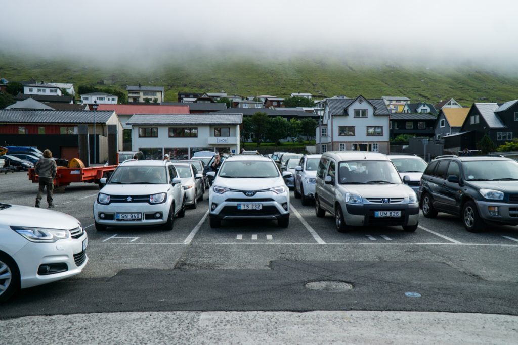 ferry queue with cars waiting in rows