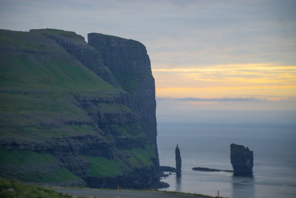 sea stacks around the sunset hour near eidi on streymoy