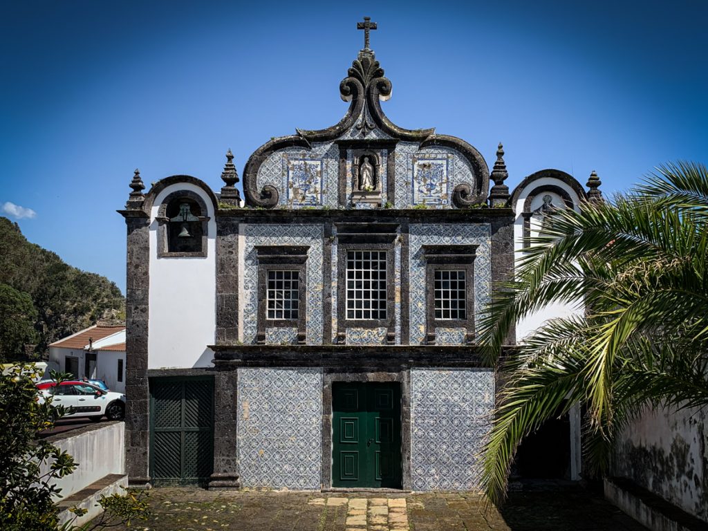 a church covered in azulejo tiles in sao miguel azores