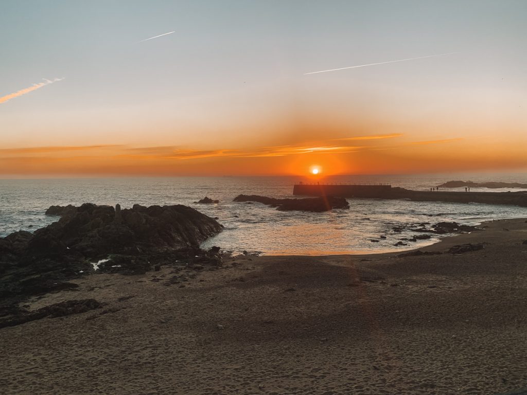 beach in porto with sunset view