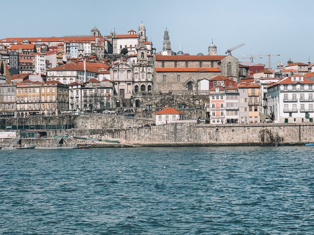 The view of the city of Porto from across the Douro River as seen from Vila Nova de Gaia