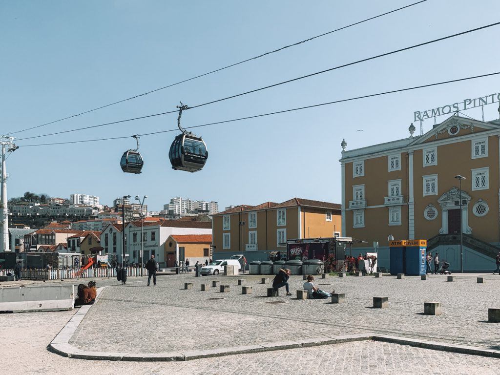 cable cars overhead in vila nova de gaia