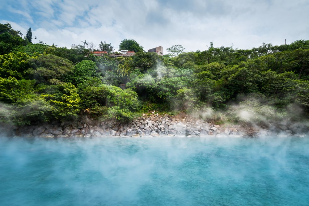 brilliant blue pool of a hot spring water in taipei
