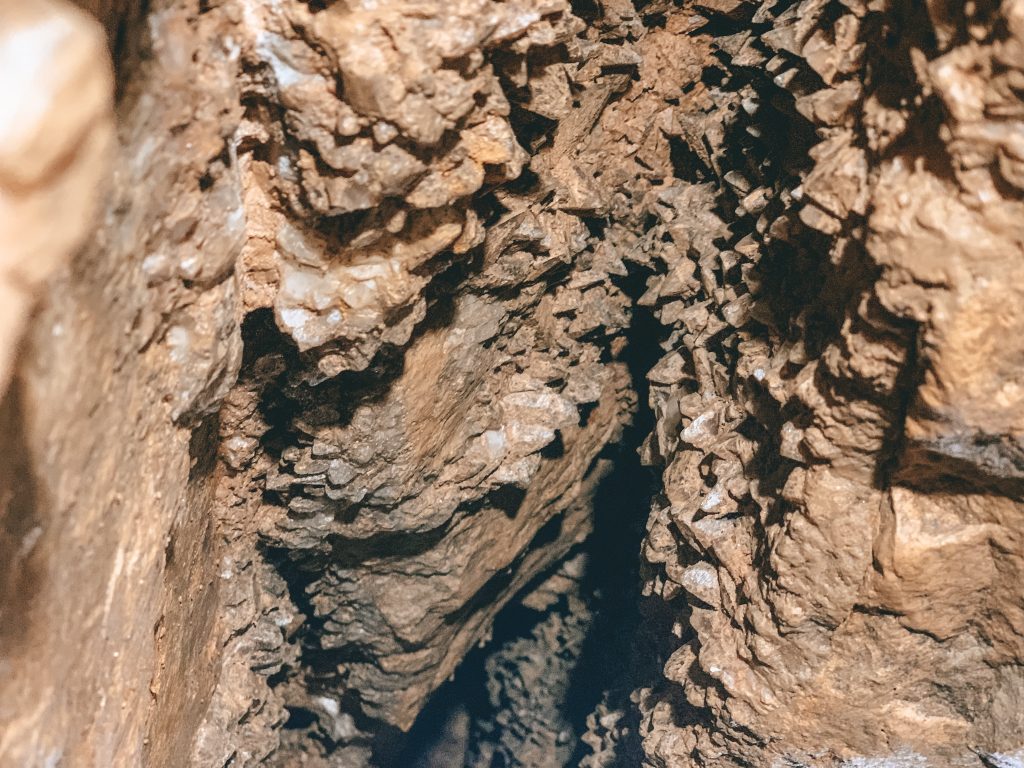 Geology of the cave system with some small crystals visible