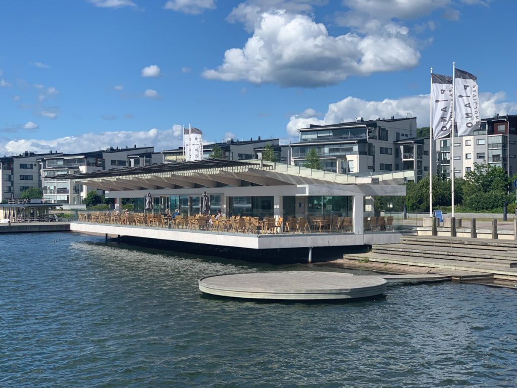 a floating restaurant on the lake in lahti, finland