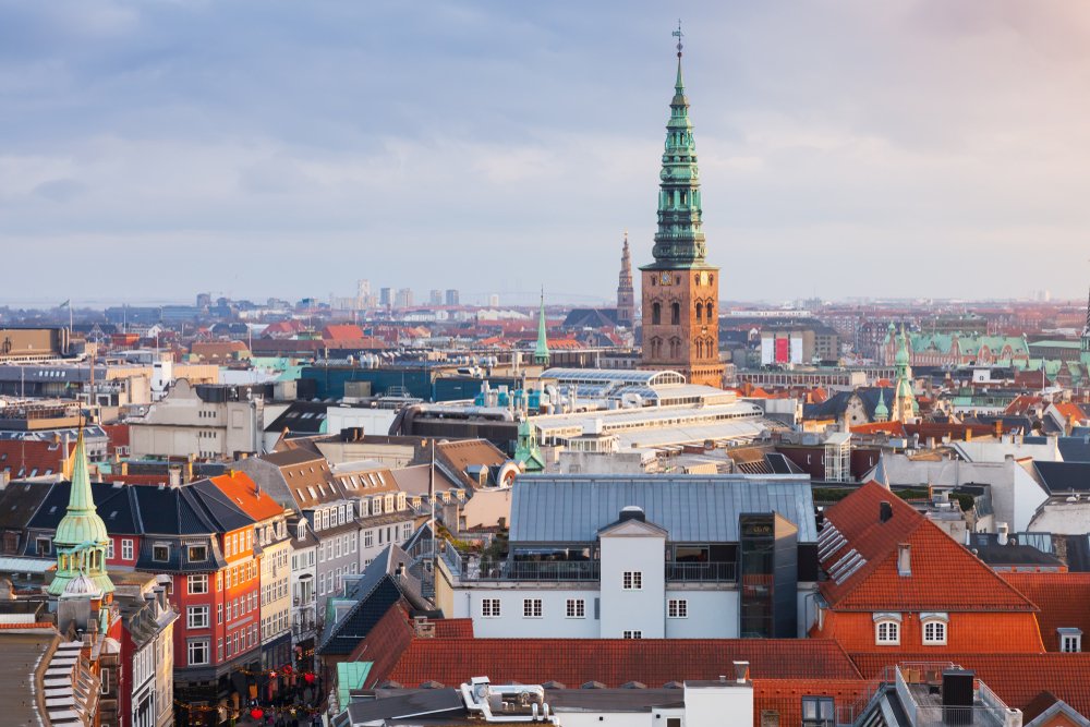 View over Copenhagen skyline as seen from the top of the Rundturn building.