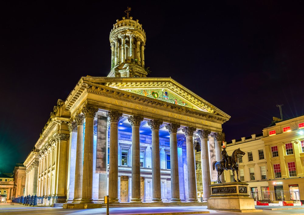 Art museum lit up at night