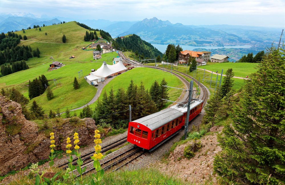 views from the top of mt pilatus with the lake in the background 