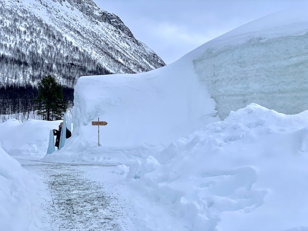 View of the Tromso Ice Domes from the exterior where you can admire the igloo-like structure and the gorgeous landscape