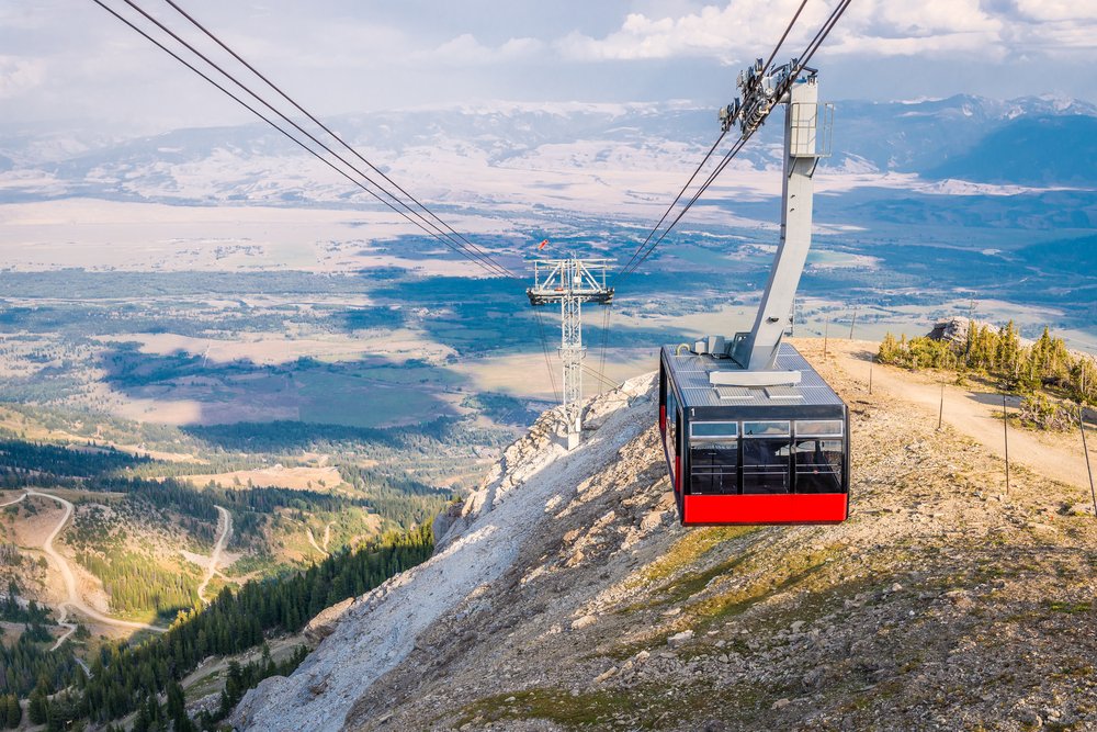 The famous "big red" gondola in Jackson bringing travelers up to the top of the mountain resort