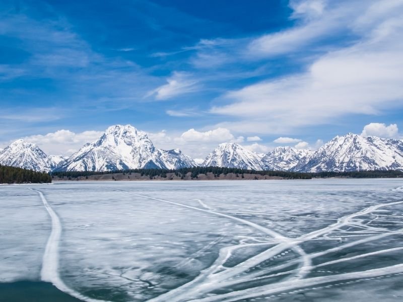 A frozen over lake in Jackson Wyoming in winter