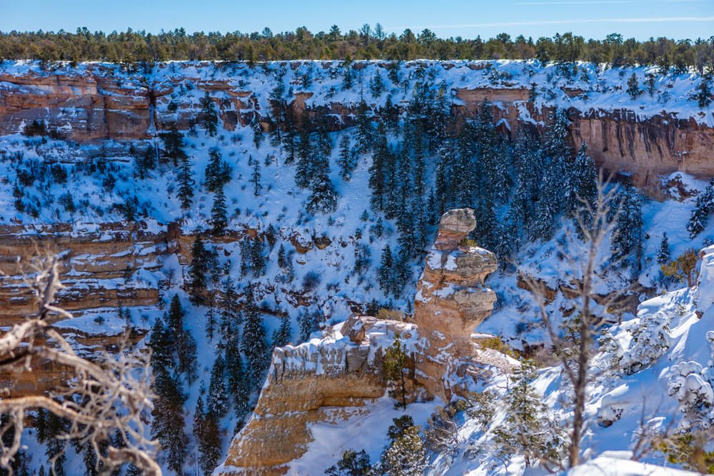 Snow covered landscape of the Grand Canyon in the winter months