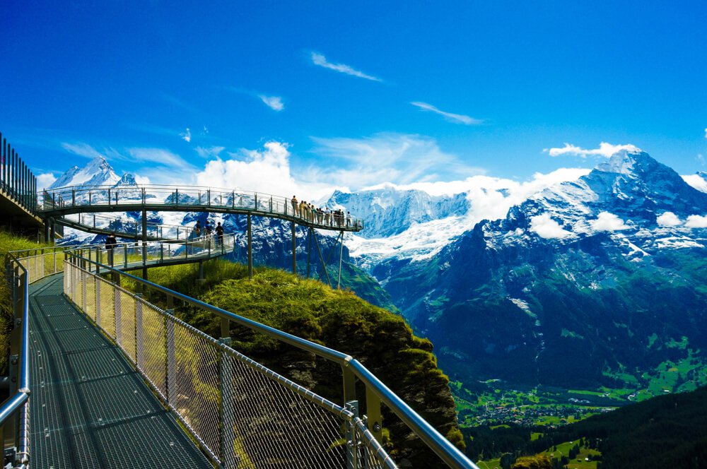 The scenic Cliff Walk activity at Grindelwald First, a summer adventure center