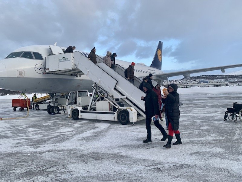 Passengers disembarking a SAS flight in Tromso