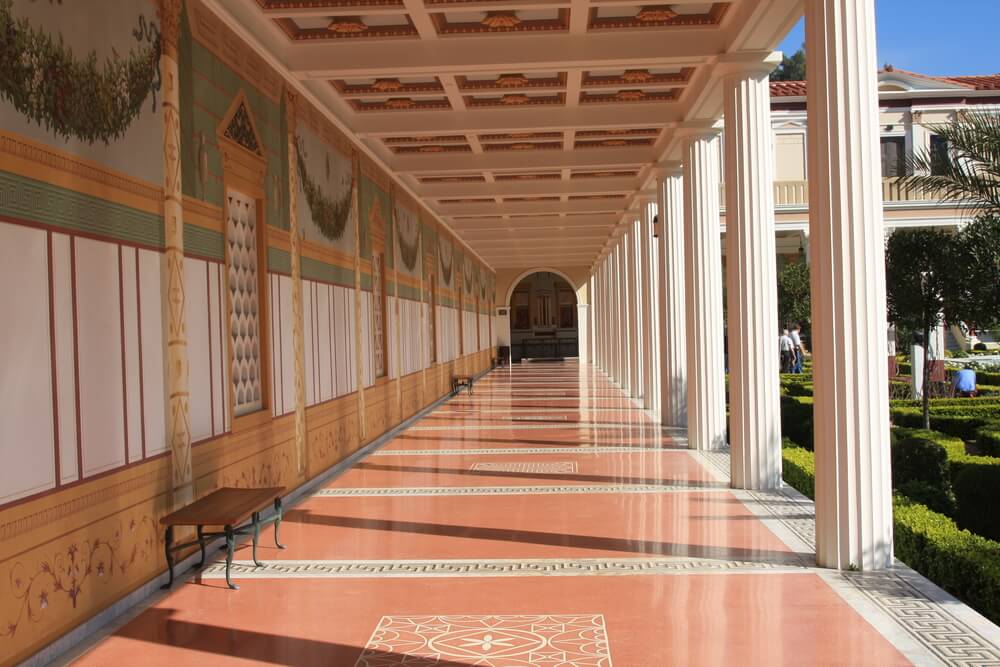 Elaborate hallway at the Getty Villa in malibu, a must see when you have one day in Malibu