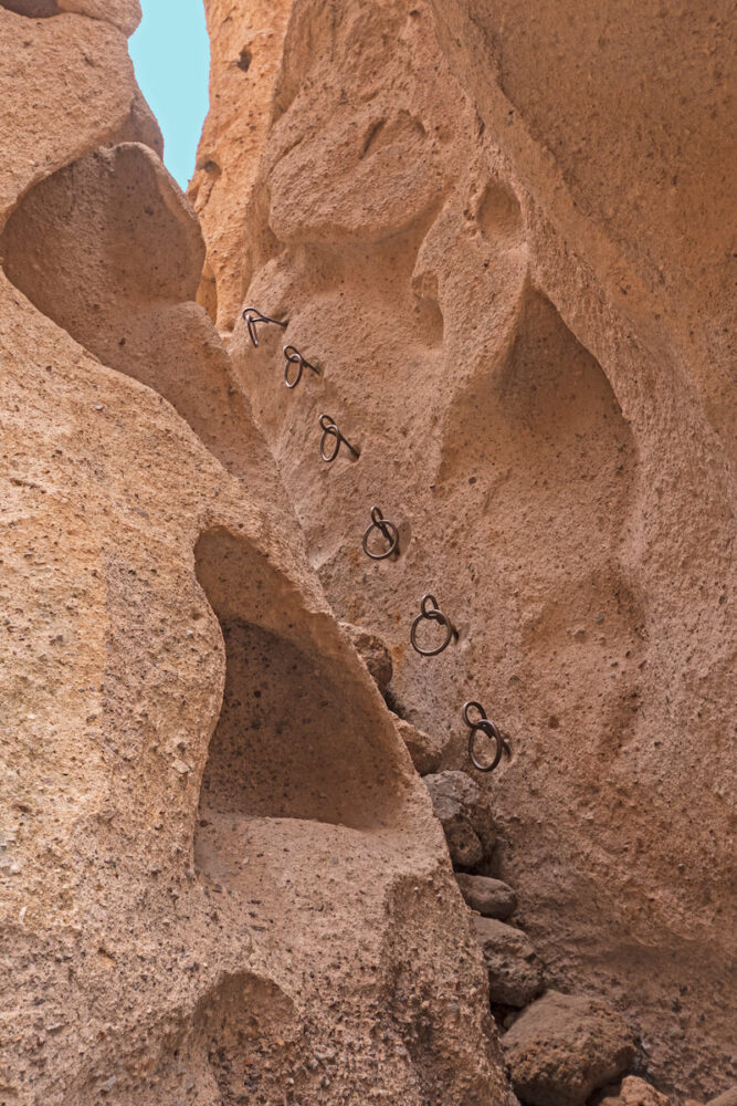 Rings to Help Hikers in a Narrow Canyon on the Ring Trail in Banshee Canyon in the Mojave National Preserve in California