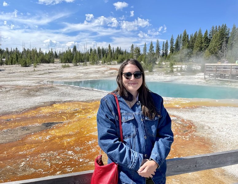 Allison at the geyers of yellowstone