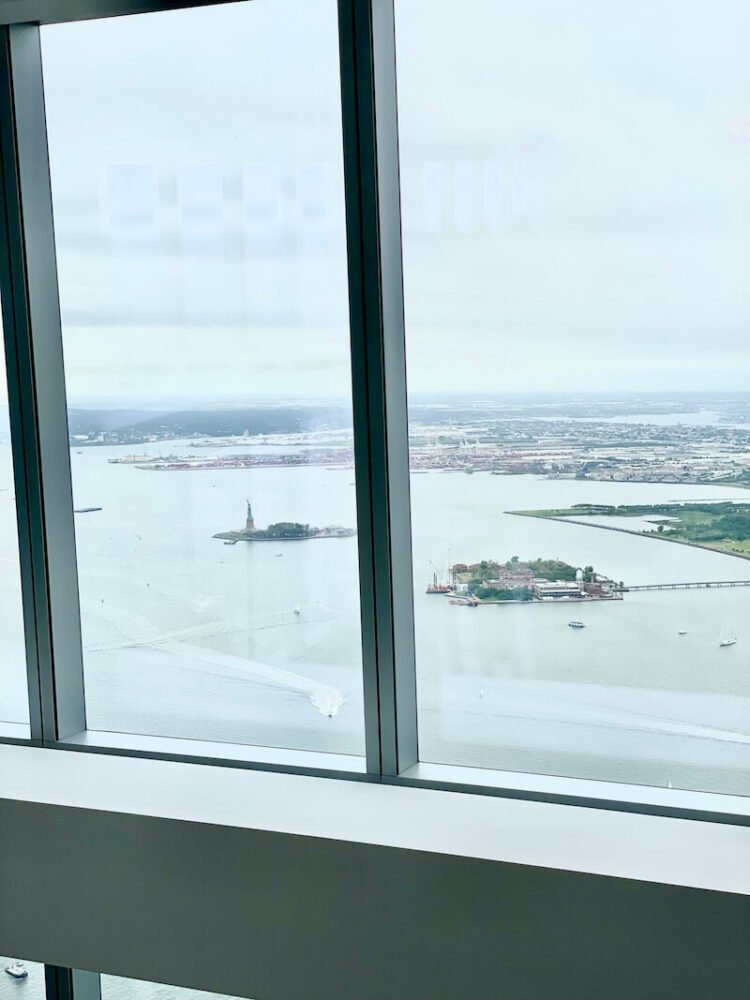 View of the Statue of Liberty and Ellis Island from One World Observatory