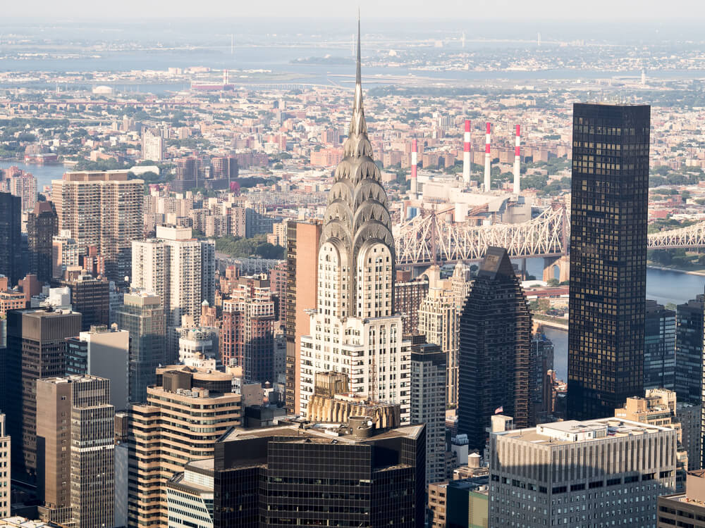 View of the Art Deco architecture of the Chrysler Building in NYC