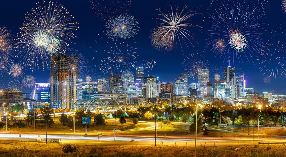 Fireworks over the city of Denver at New Years