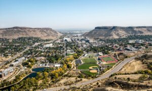 Views over the town of Golden Colorado as seen from Lookout Mountain Park, a popular day trip from Denver
