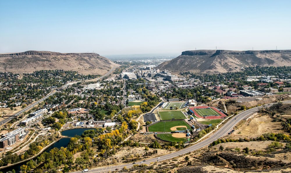 Views over the town of Golden Colorado as seen from Lookout Mountain Park, a popular day trip from Denver