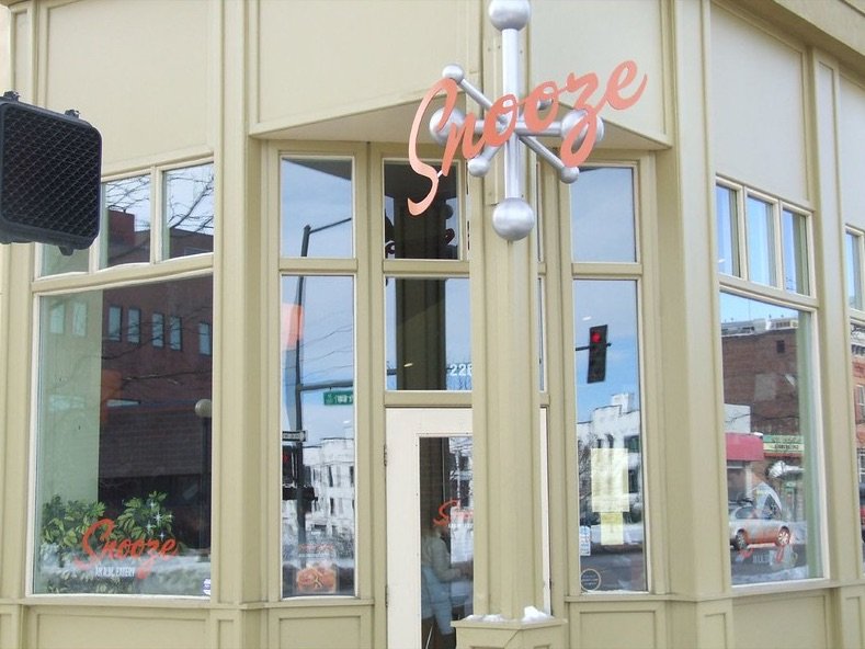 The exterior of the Snooze eatery, a popular breakfast stop on a weekend in Denver