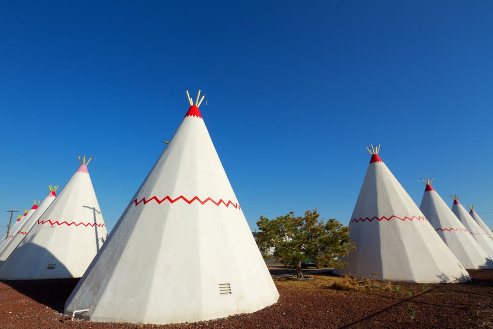 Tipi style hotel rooms as part of the Wigwam motel on route 66, a nostalgic place to stay