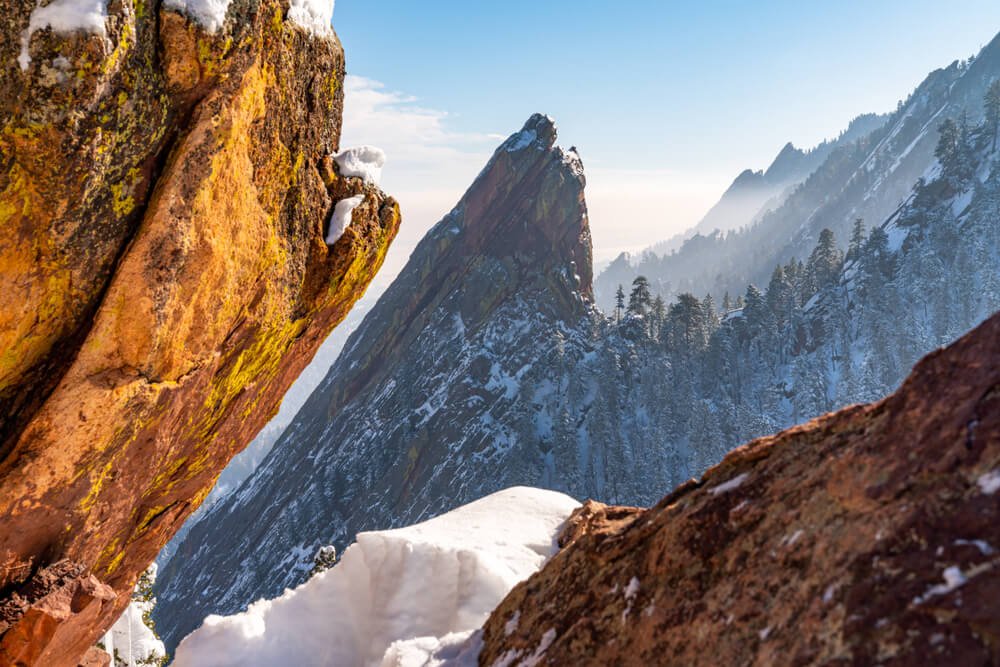 Winter in the Flatirons of Boulder, Colorado, a popular winter active day trip from Denver